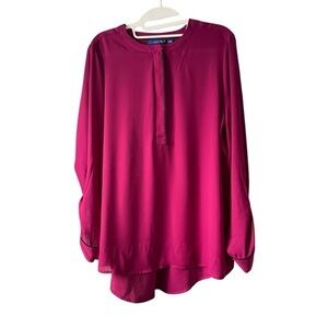 Apt. 9 Fuchsia pink blouse with 1/2 front zipper/Round Neck /Size L/Like New.